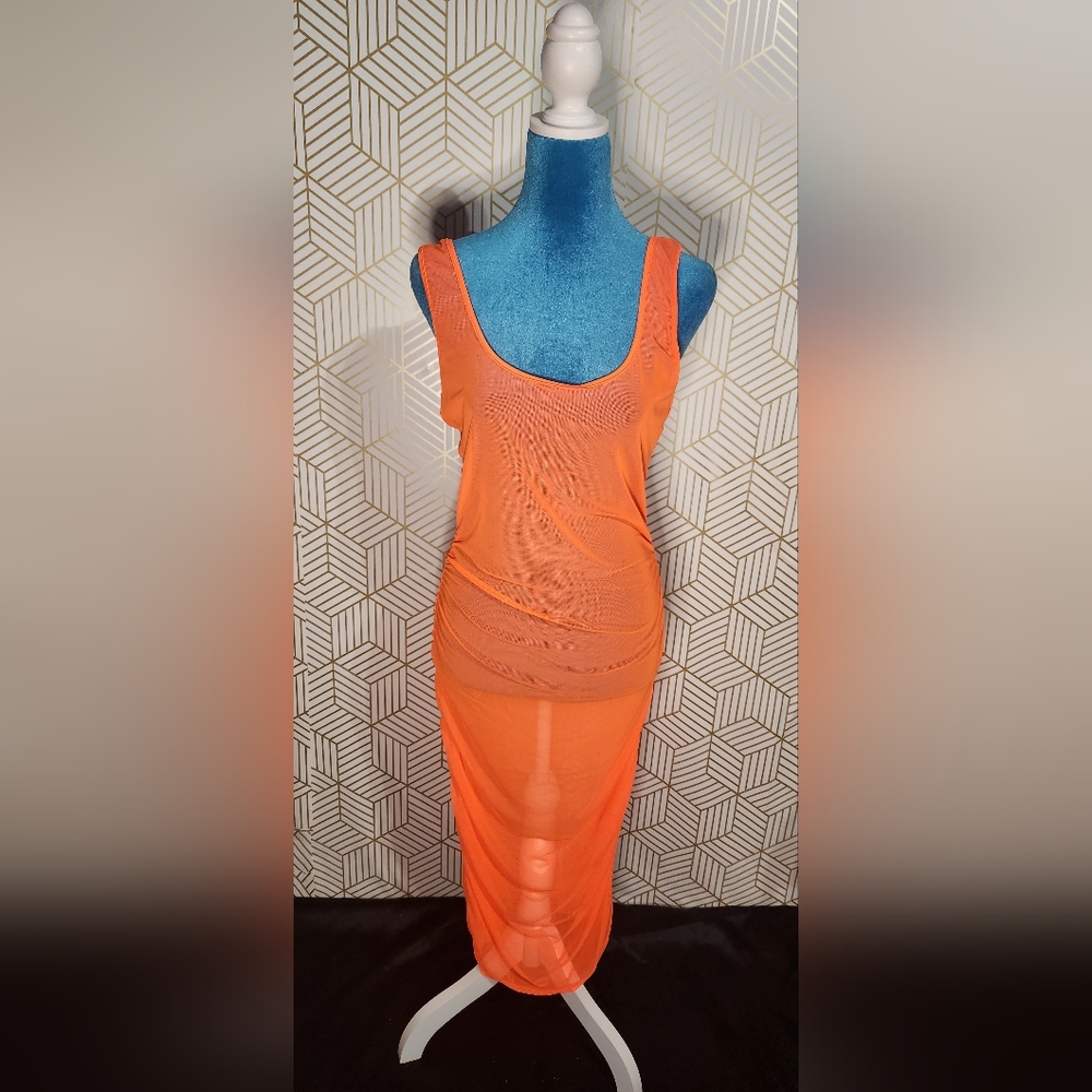 Womens neon orange sheer dress (Size XL)